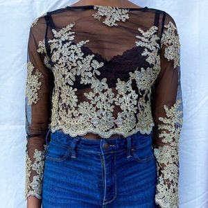 Sheer long sleeve crop top